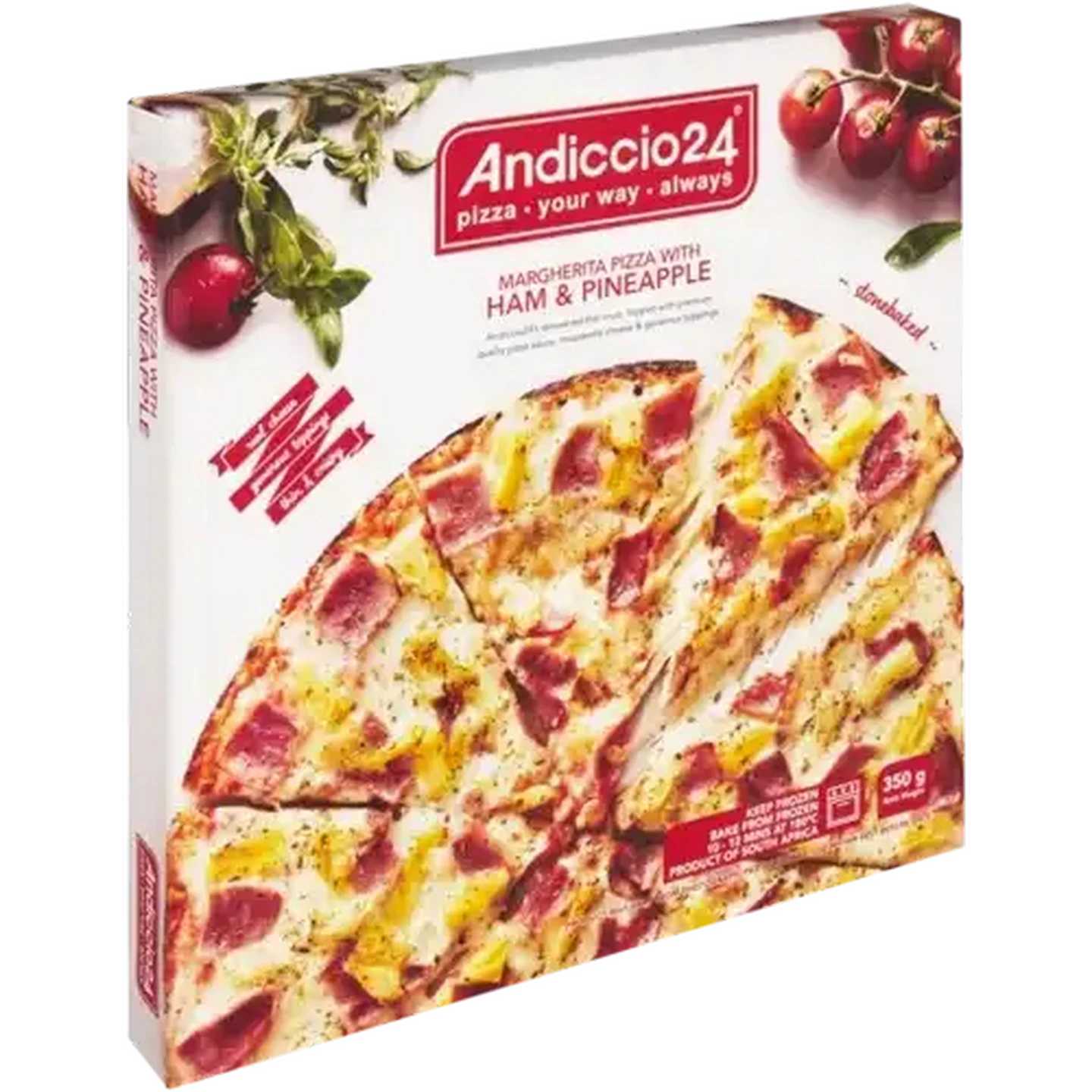 Image of Andiccio24 Frozen Ham & Pineapple Margherita Pizza 350g