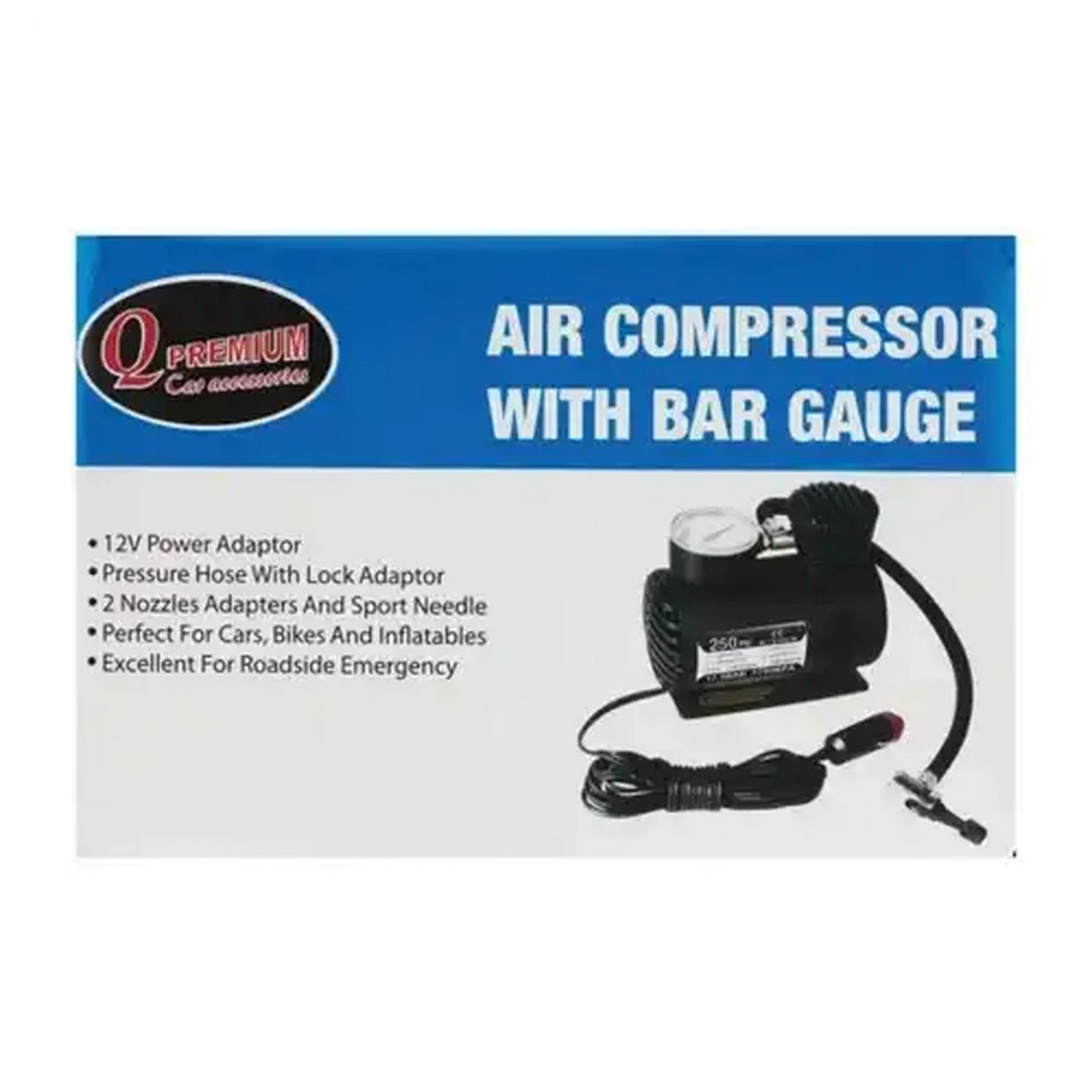 Image of Q Premium Black Air Compressor With Bar Gauge