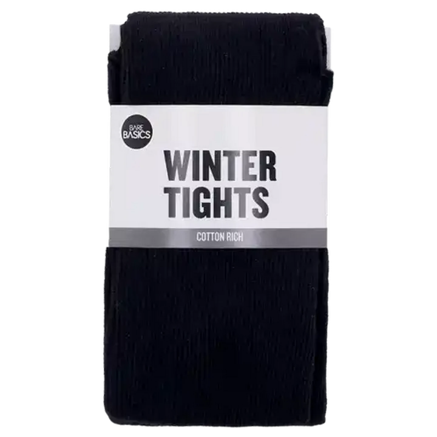Image of Bare Basics Medium Black Ladies Ribbed Cotton-Rich Winter Tights