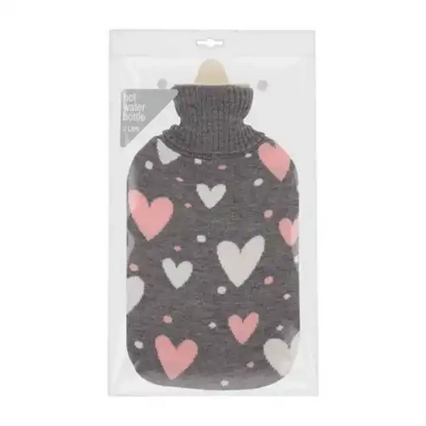 Image of General Hot Water Bottle with Knitted Heart Sleeve 2L