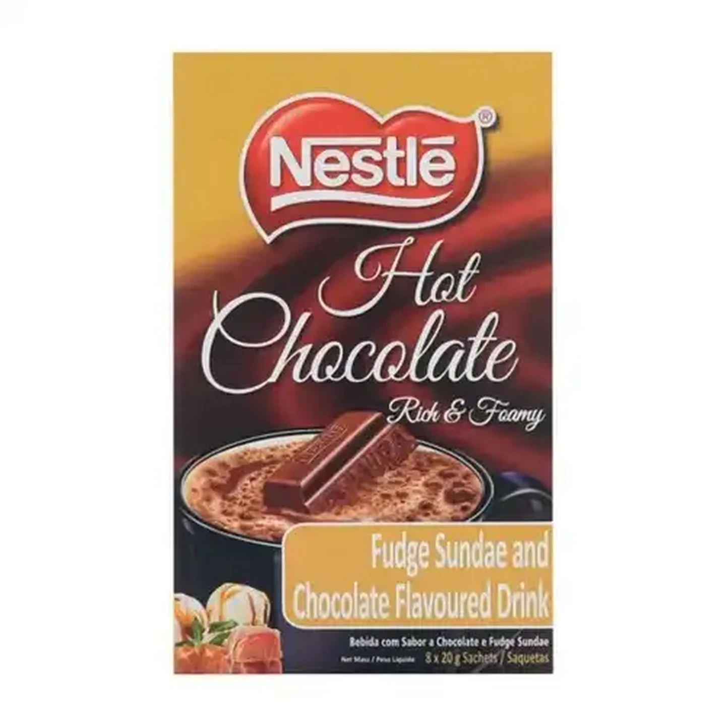 Image of Nestlé Hot Chocolate Fudge Sundae and Chocolate Flavoured Drink 8 x 20g