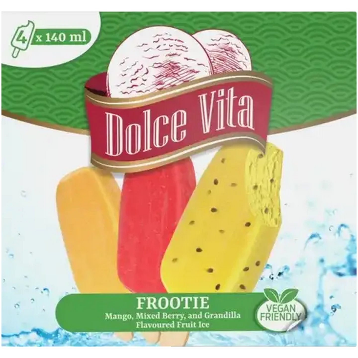 Image of Dolce Vita Frootie Flavoured Fruit Ice 4 x 140ml