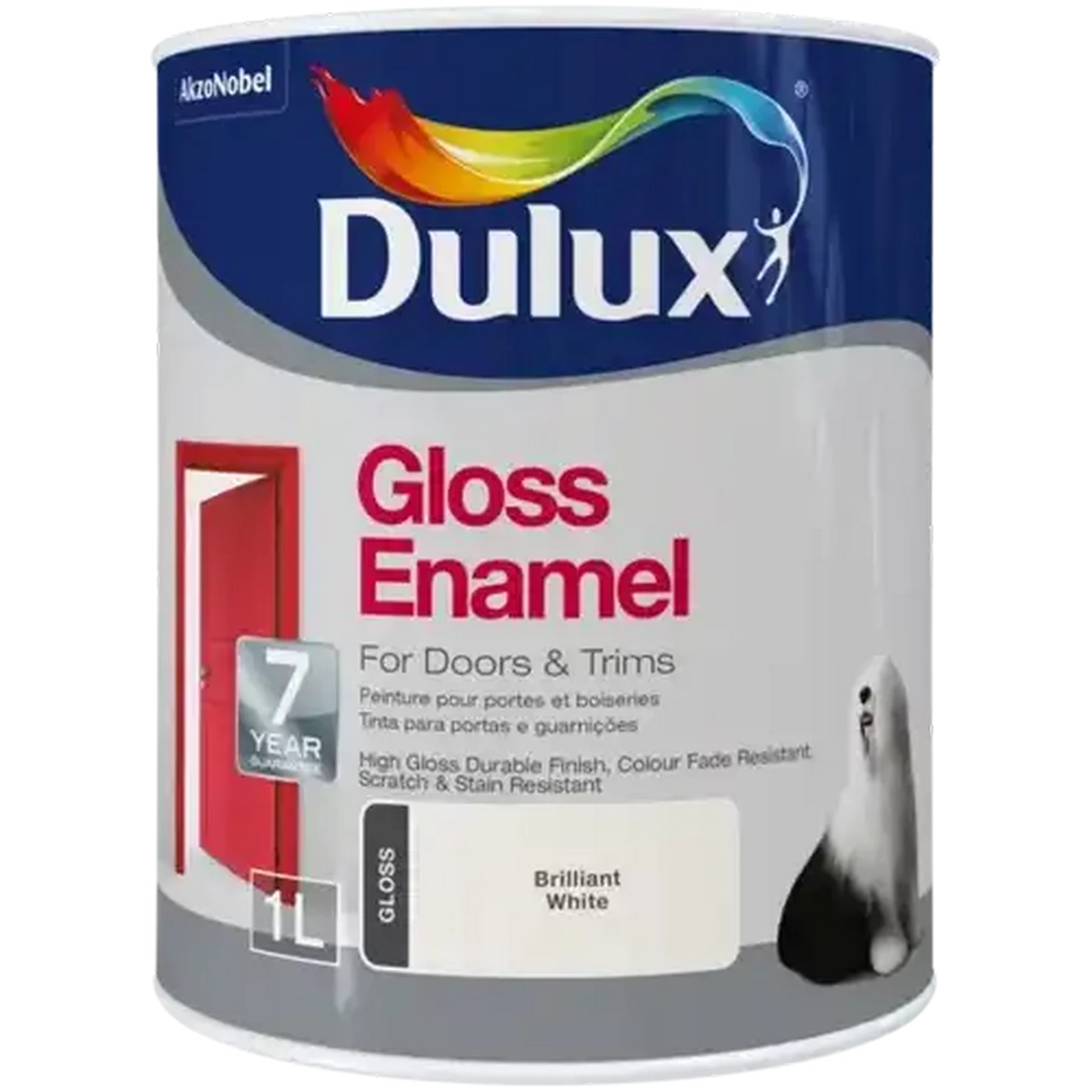 Image of Dulux Brilliant White Gloss Enamel Paint 1L