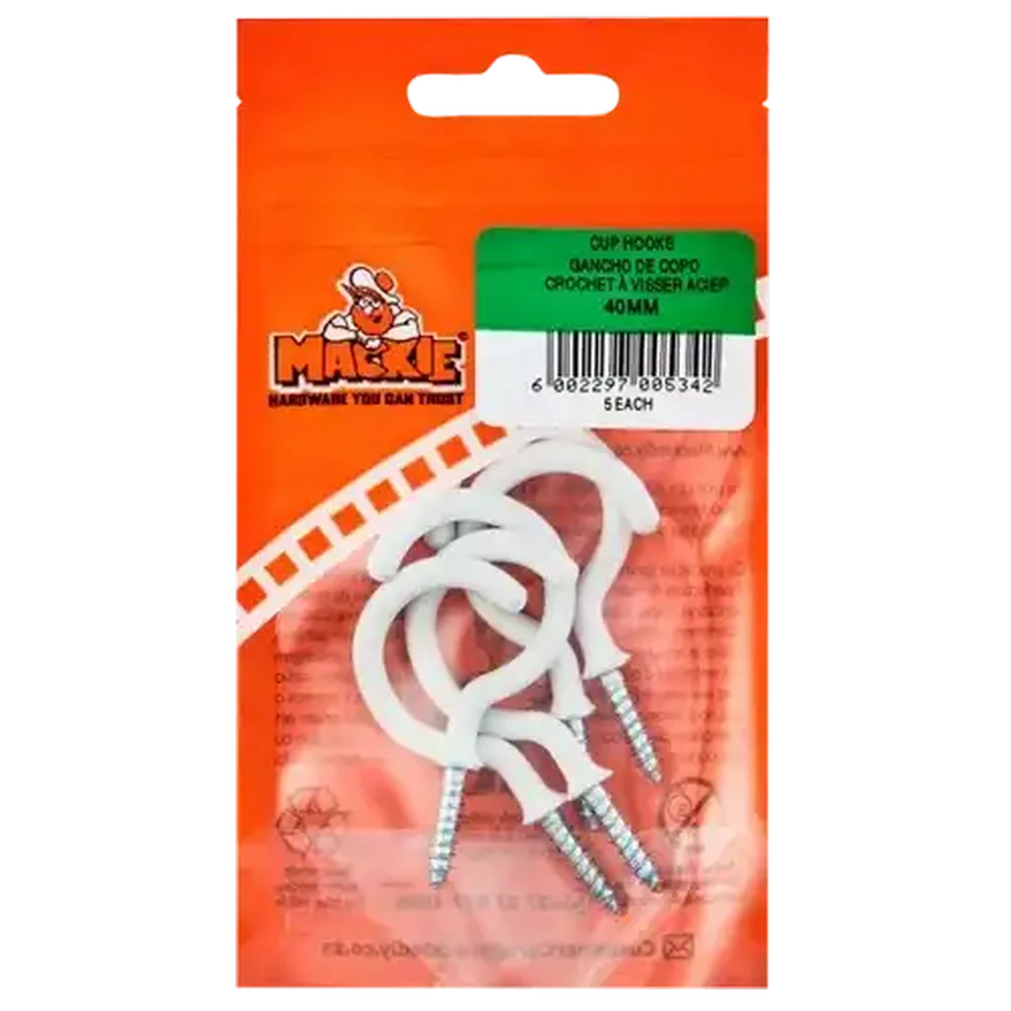 Image of Mackie Brass Plated Cup Hook 40mm 5 Pack