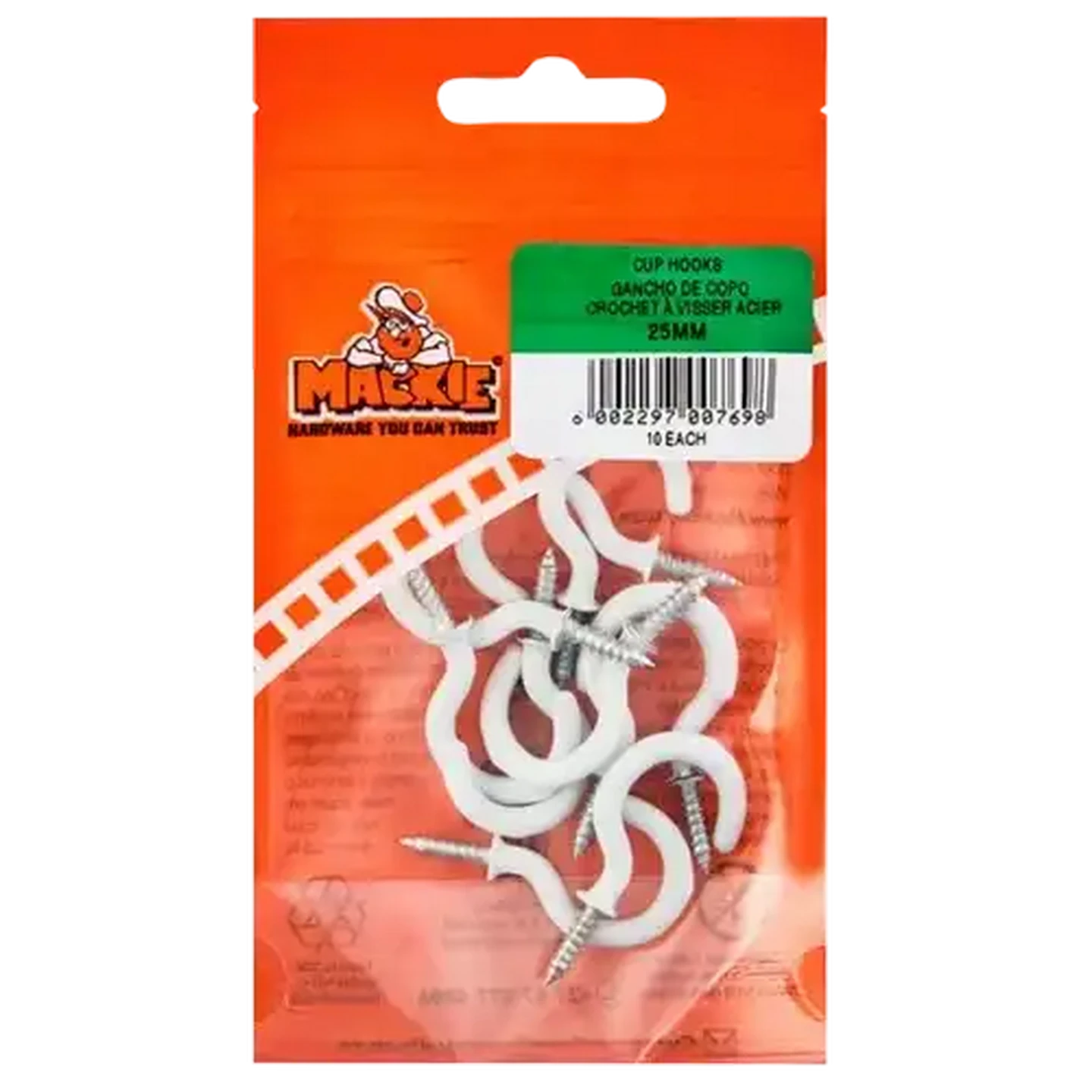 Image of Mackie Plastic Coated Cup Hook 25mm 10 Piece