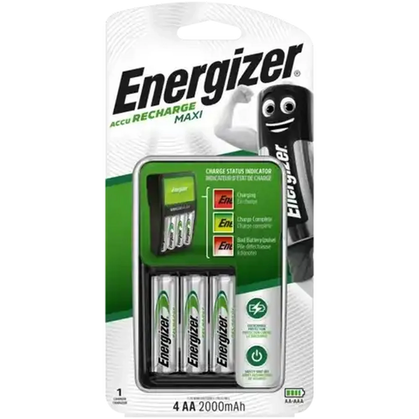 Image of Energizer Accu Recharge Maxi Battery Charger with 4 AA Batteries 5-Piece