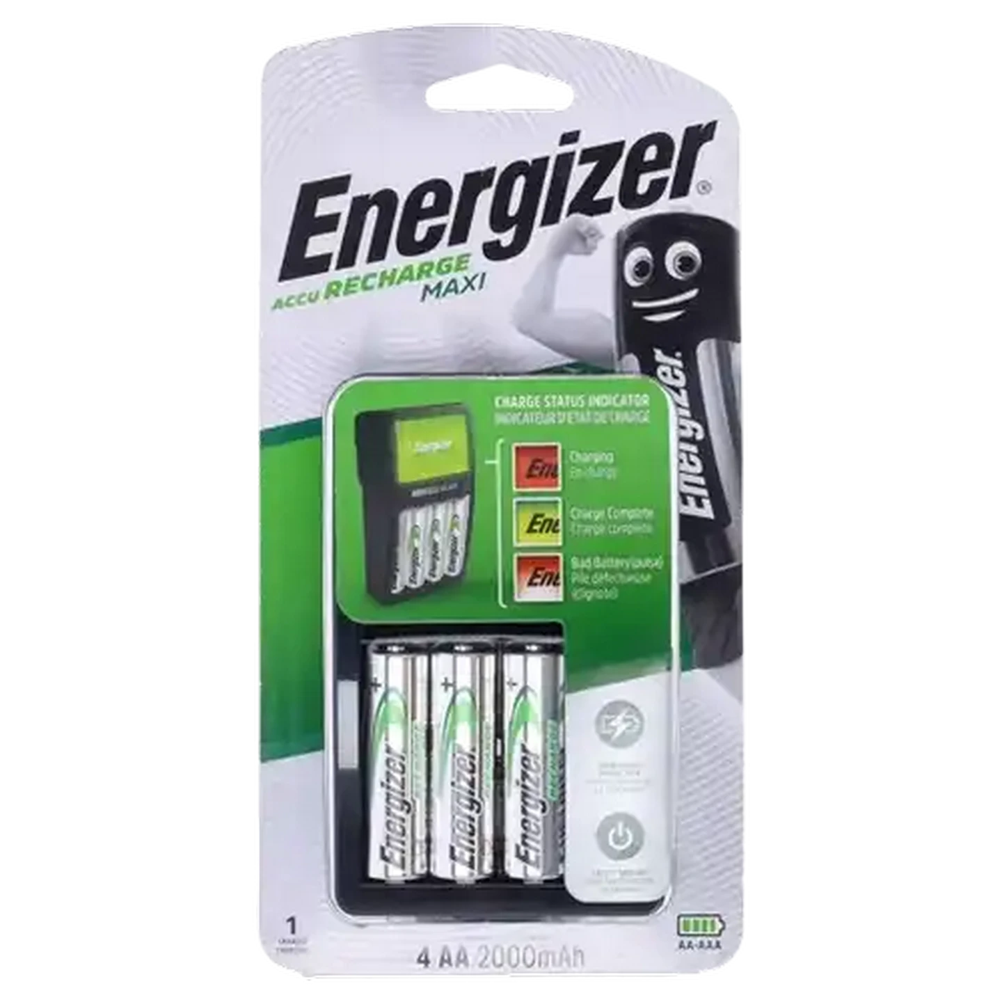 Image of Energizer Accu Recharge Maxi Battery Charger with 4 AA Batteries 5-Piece
