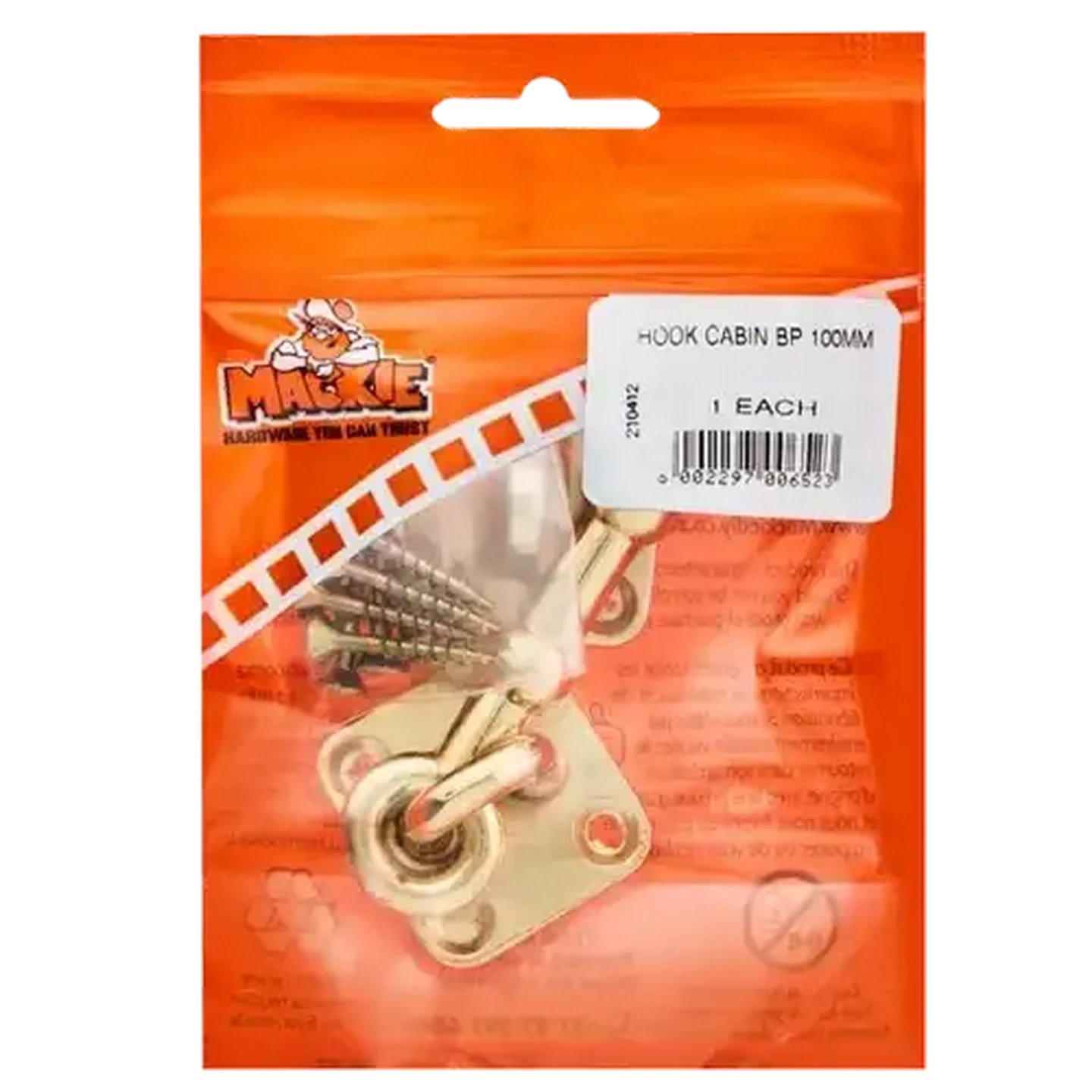 Image of Mackie Brass Plated Cabin Hook 100mm