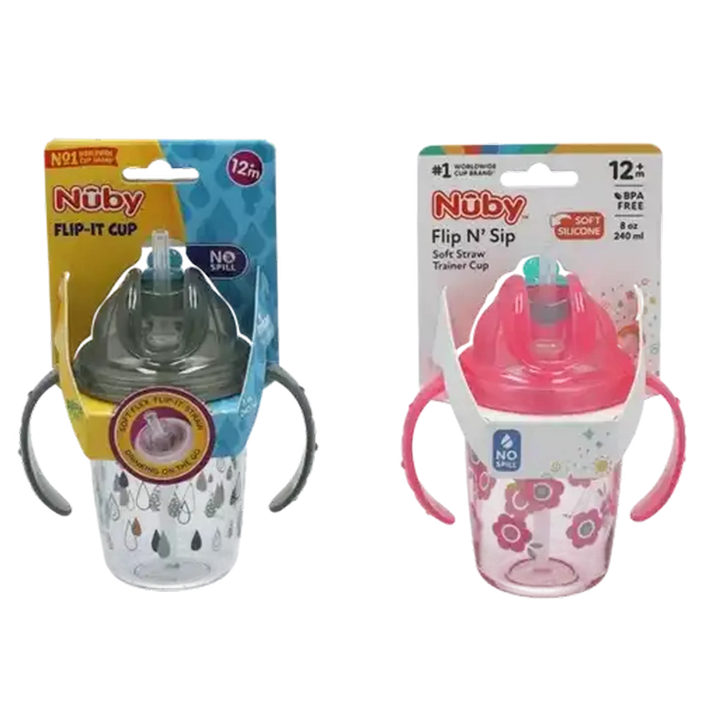 Image of Nûby Twin Handle Flip It Cup 240ml 6 Months + (Colour May Vary)