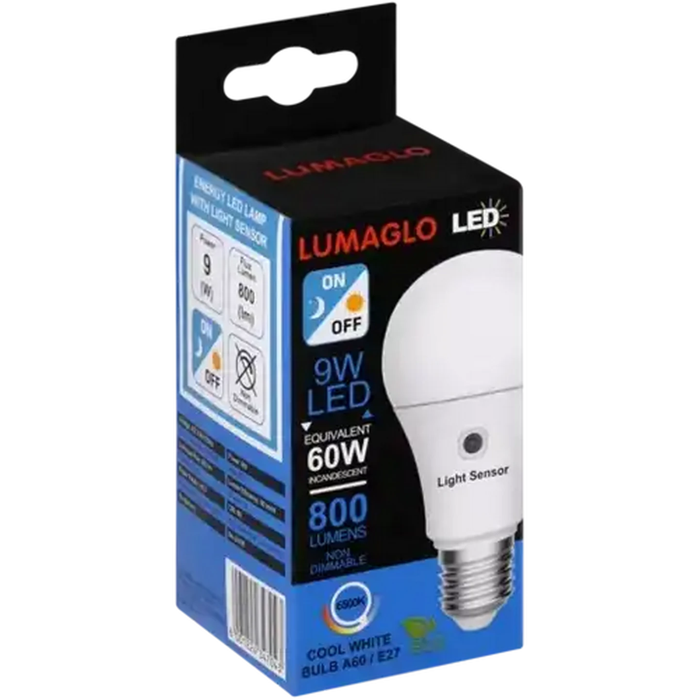 Image of Lumaglo Cool White A60/E27 Energy Saving Light Sensor LED Screw-in Globe 9W