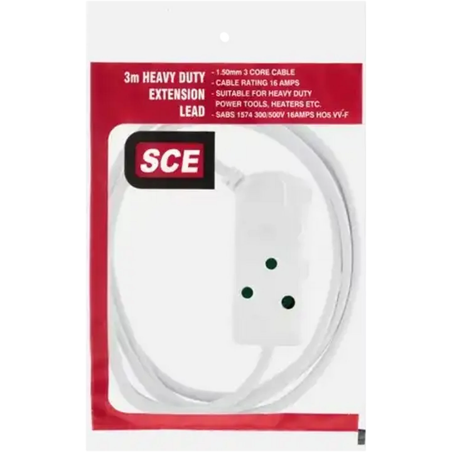 Image of SCE White Heavy Duty 2 Way Extension Cord 3m