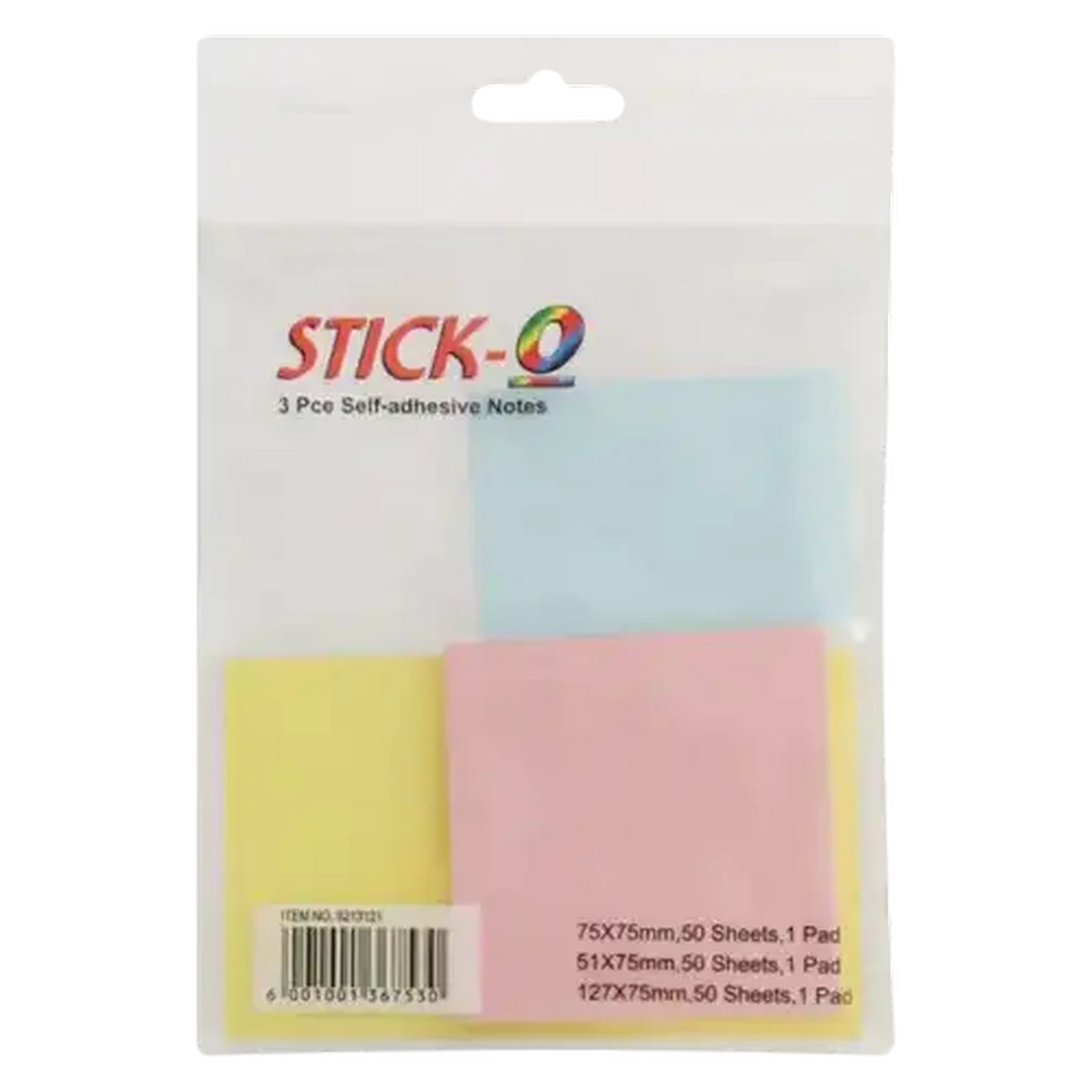 Image of Stick-O Multicoloured Self-Adhesive Sticky Note Pads 3-Pack (Colour May Vary)