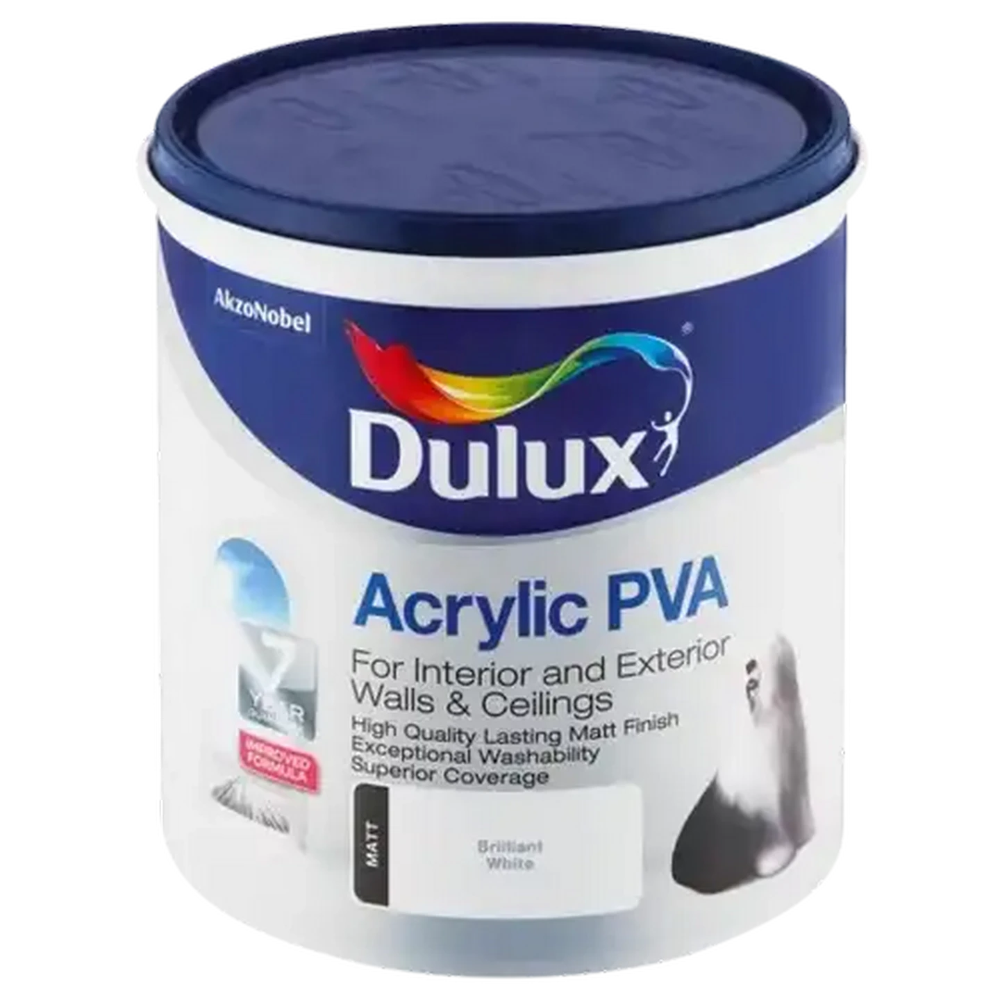 Image of Dulux Brilliant White Acrylic PVA Paint 1L