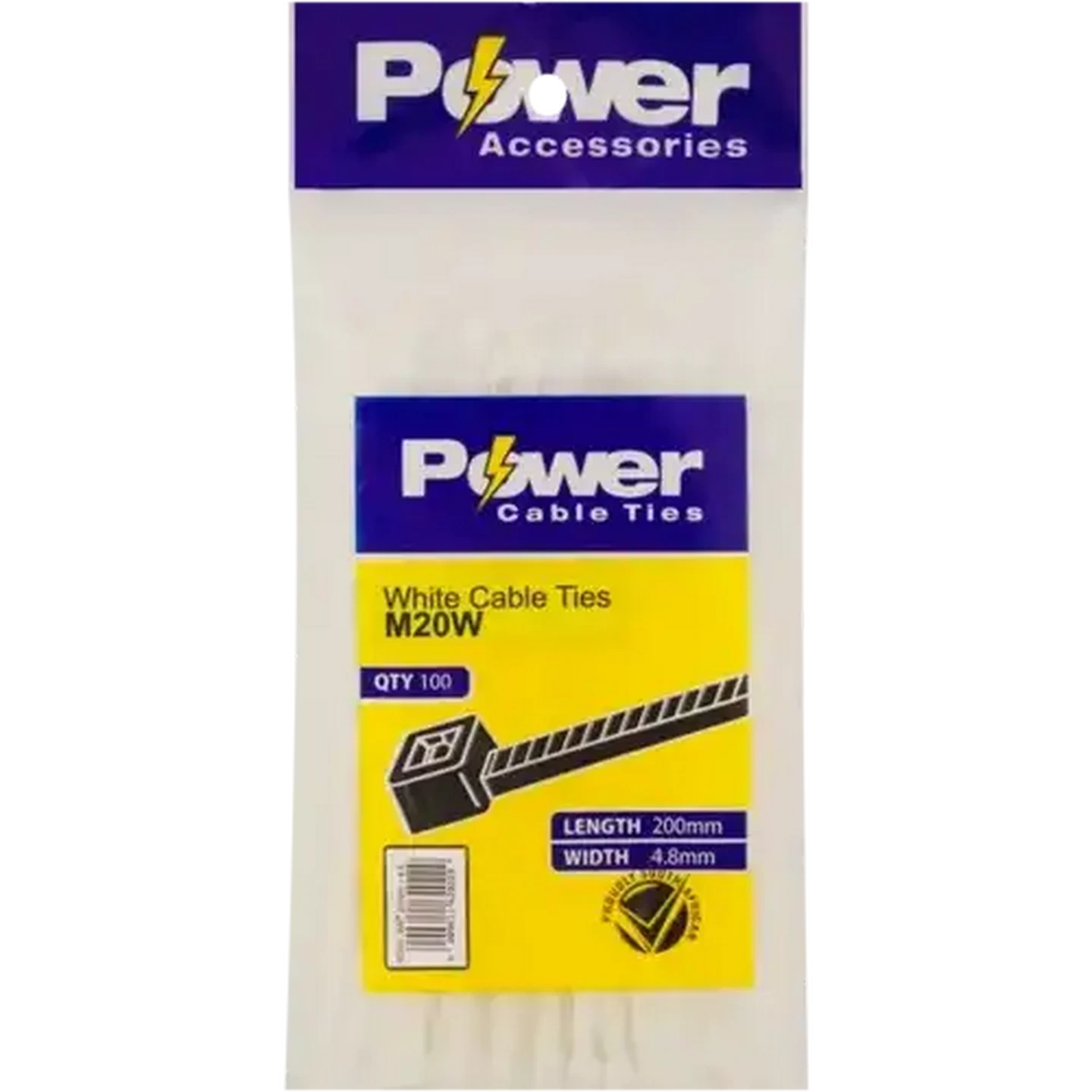 Image of Power White Cable Ties 200mm 100-Pack
