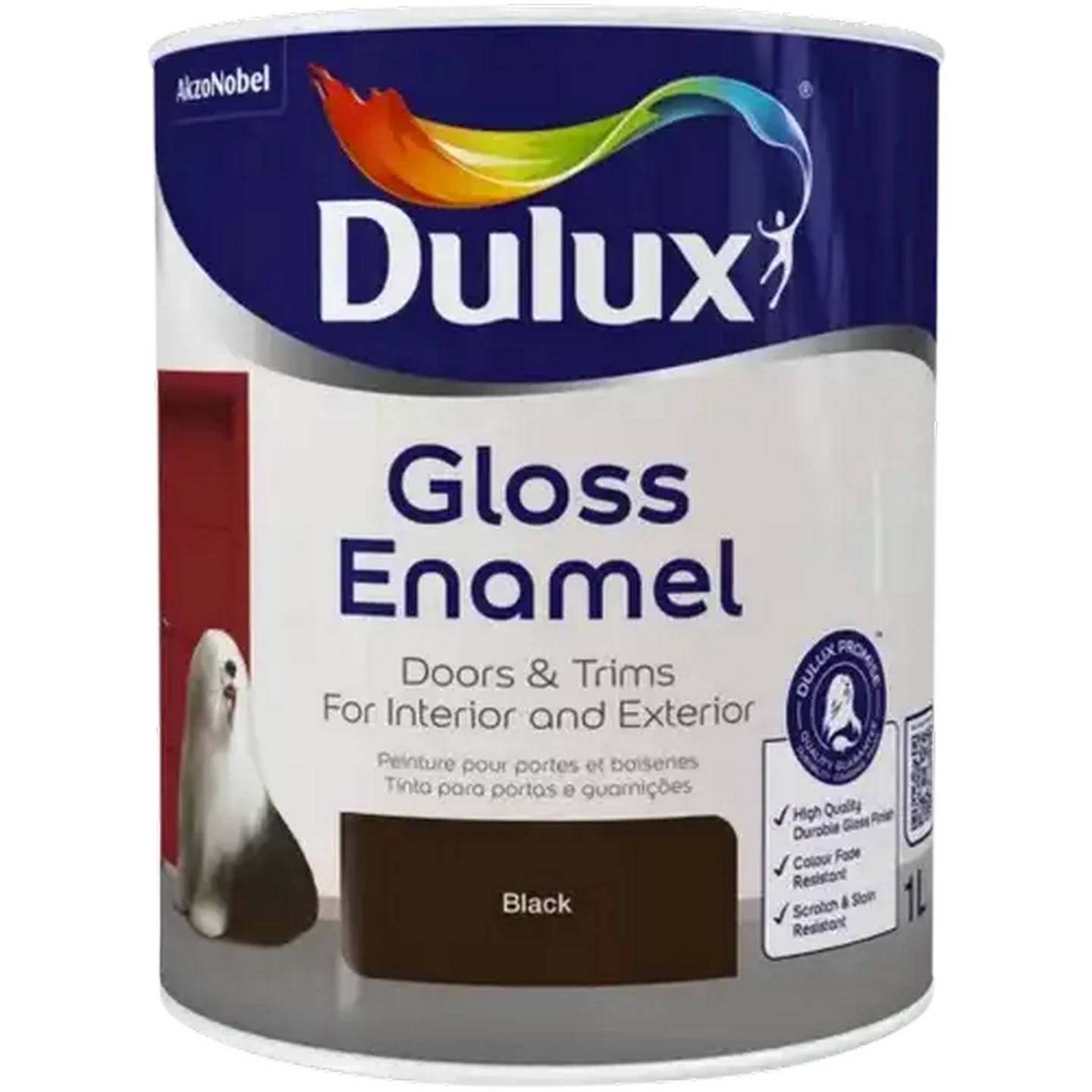 Image of Dulux Black Gloss Enamel Paint 1L