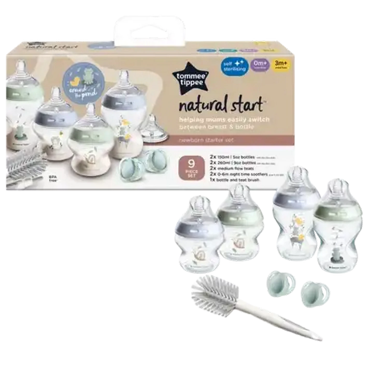 Image of Tommee Tippee Natural Start Self Sterilising Newborn Starter Kit Boy (Design May Vary)