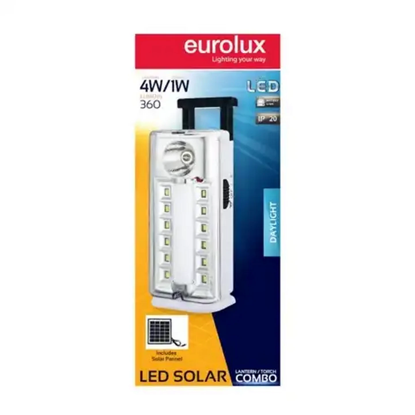 Image of Eurolux FS297W White Rechargeable LED Emergency Light With Solar Panel 5W