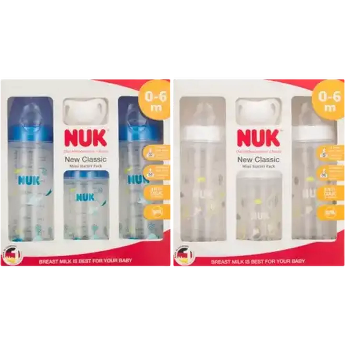 Image of NUK New Classic Bottle & Soother Starter Pack 4 Piece (Colour May Vary)