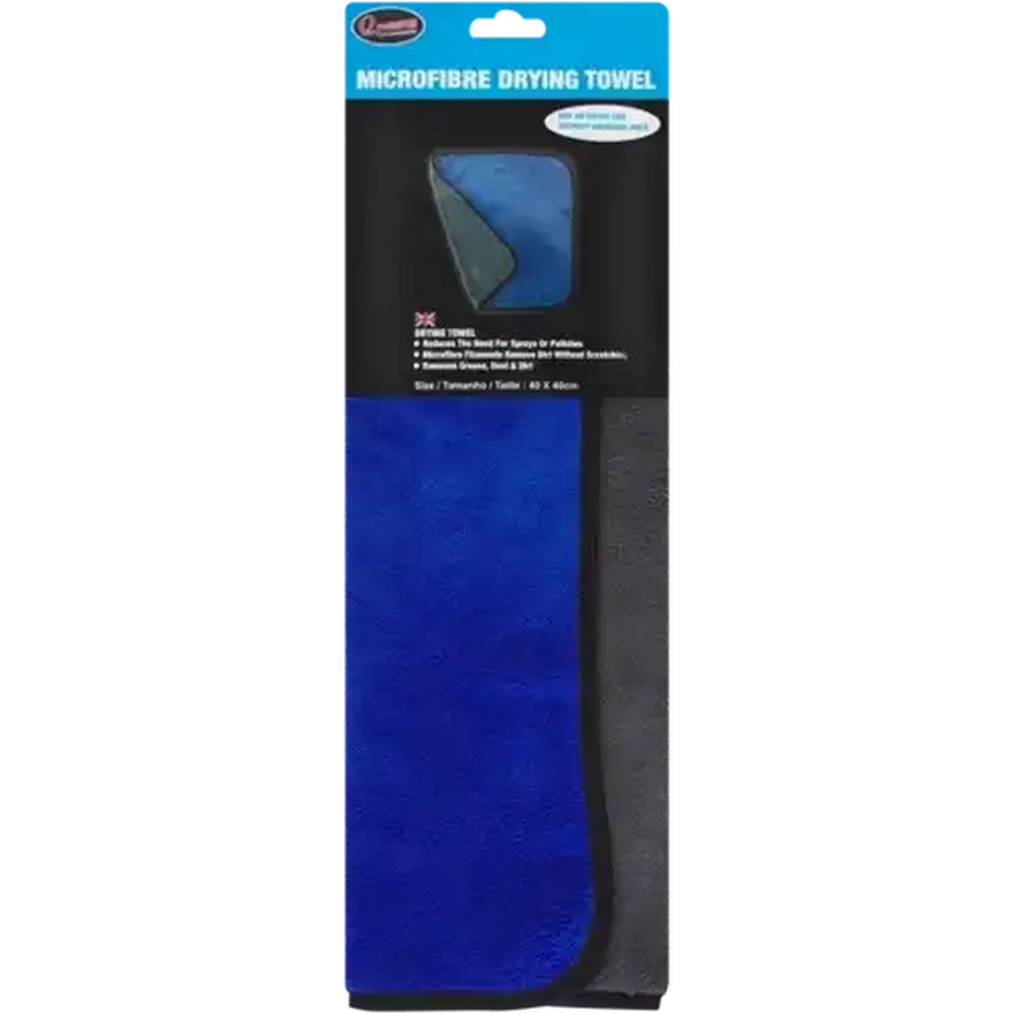 Image of Q Premium Blue & Grey Microfibre Drying Towel 40 x 40cm