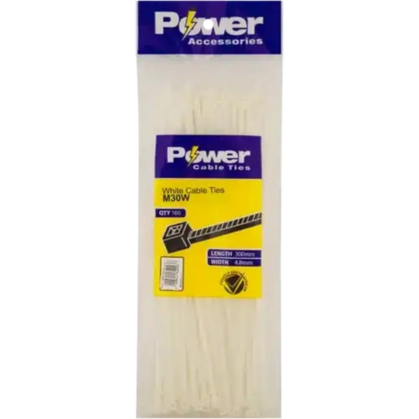 Image of Power White Cable Ties 300mm 100-Pack