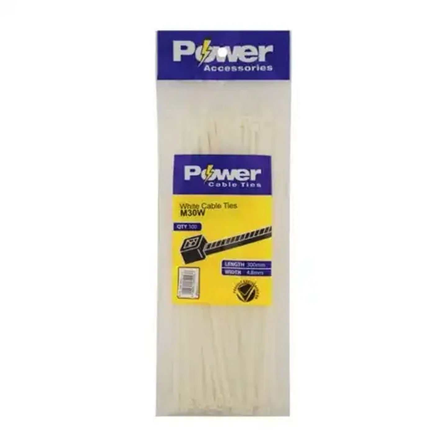 Image of Power White Cable Ties 300mm 100-Pack