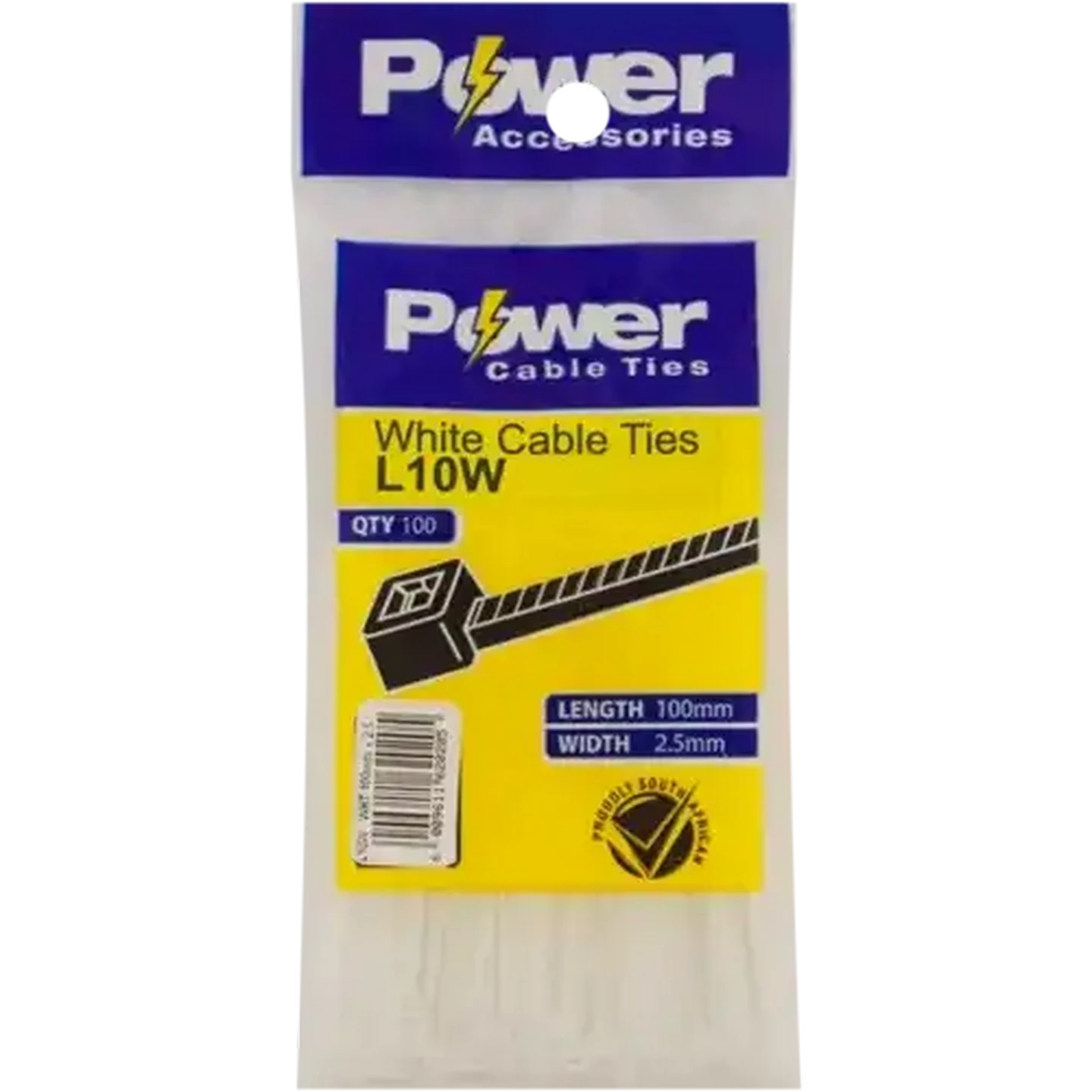 Image of Power White Cable Ties 100mm 100-Pack