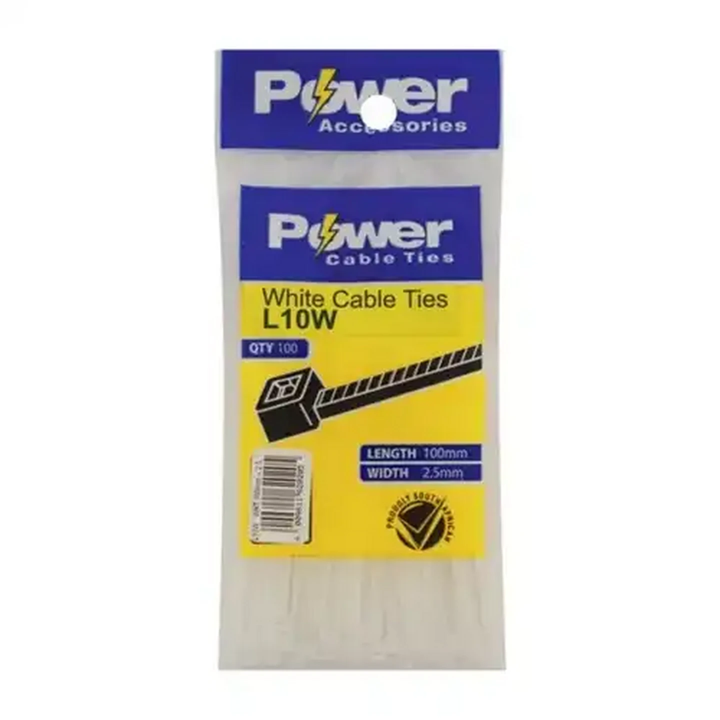 Image of Power White Cable Ties 100mm 100-Pack
