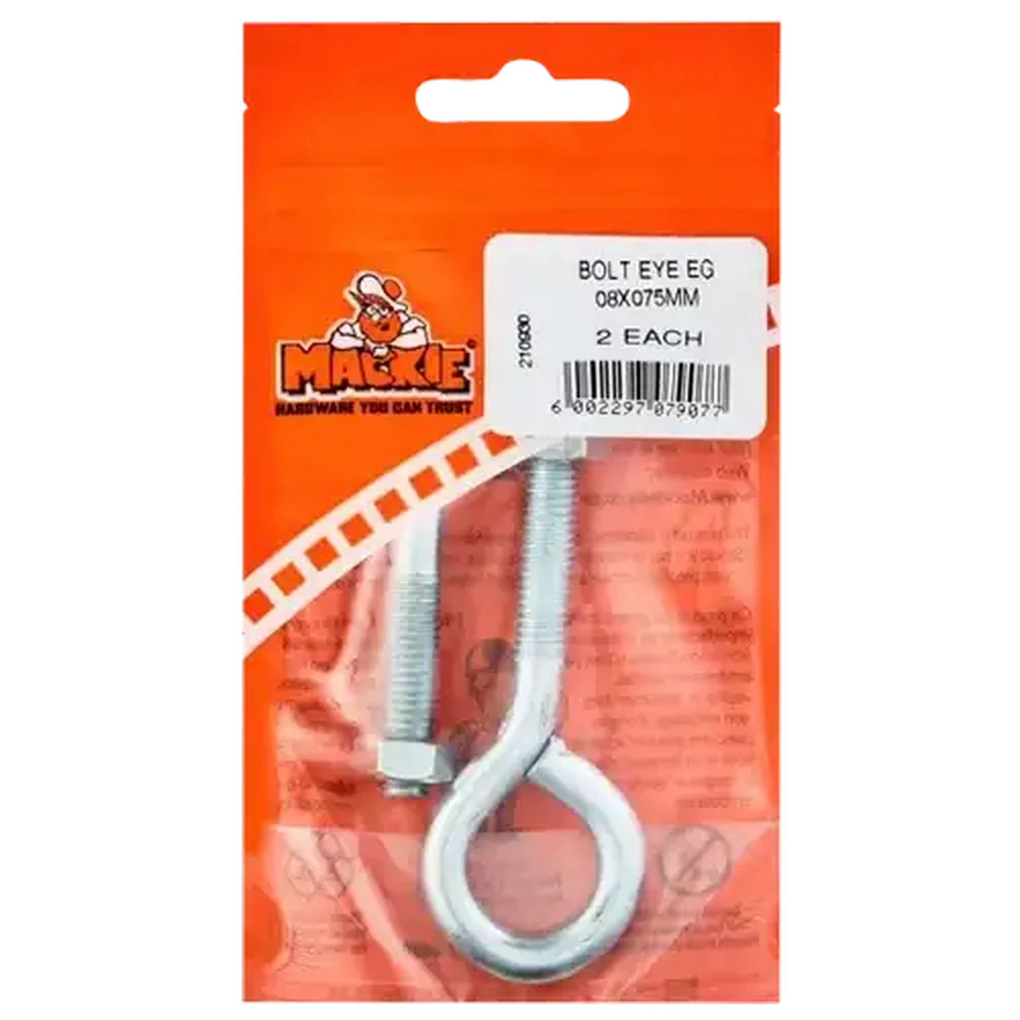 Image of Mackie Mild Steel Eye Bolt 8mm x 75mm 2 Piece
