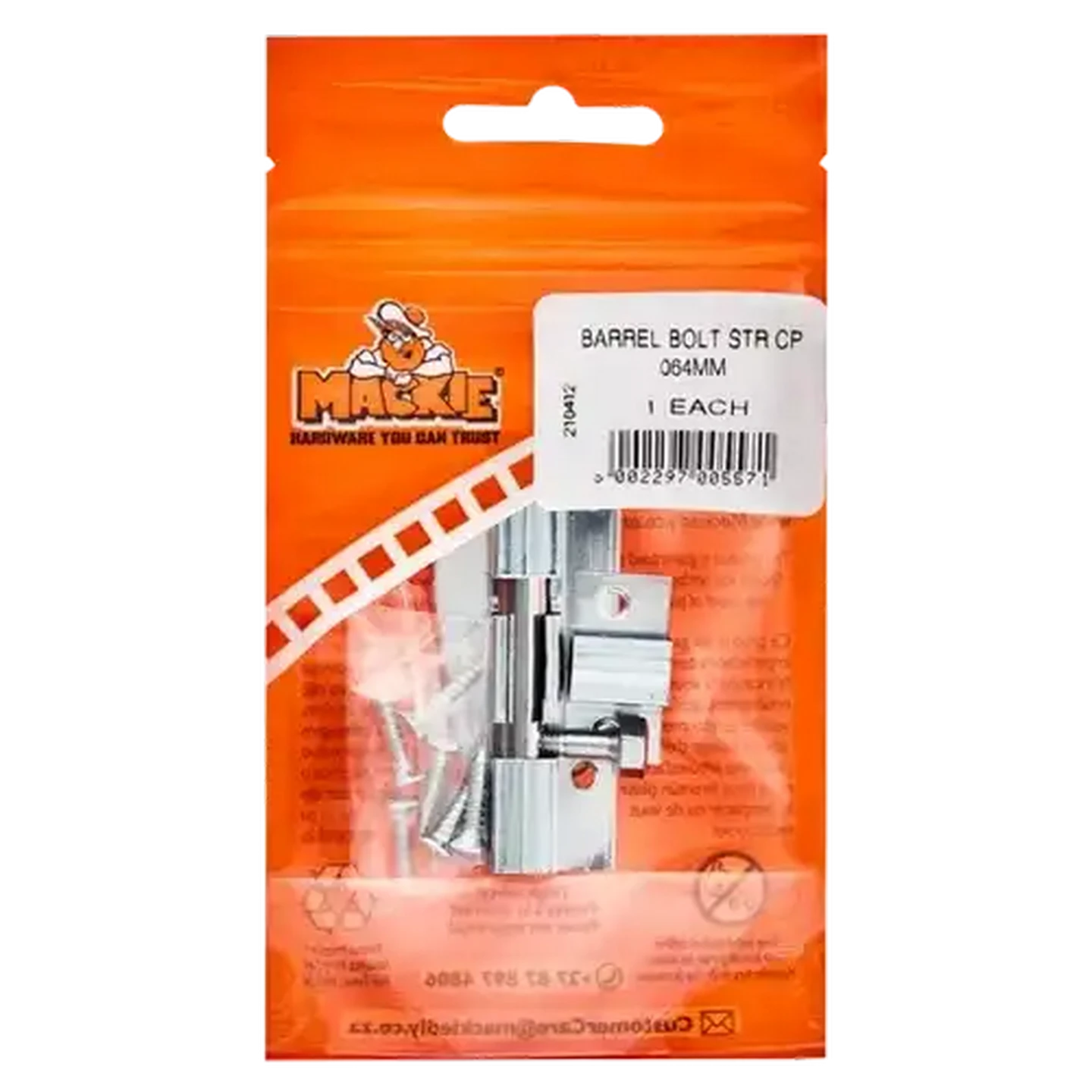 Image of Mackie Chrome Plated Straight Barrel Bolt 64mm