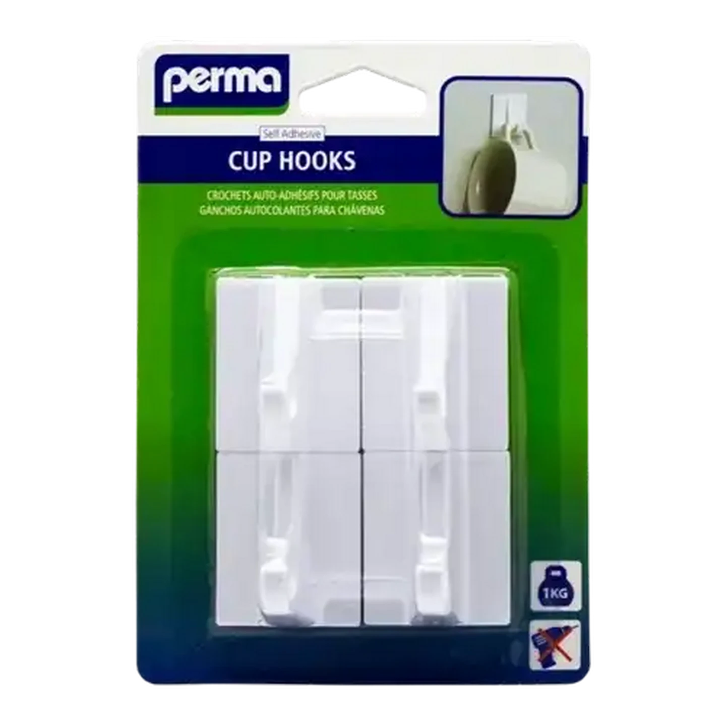 Image of Perma Adhesive Cup Hooks 4-Pack