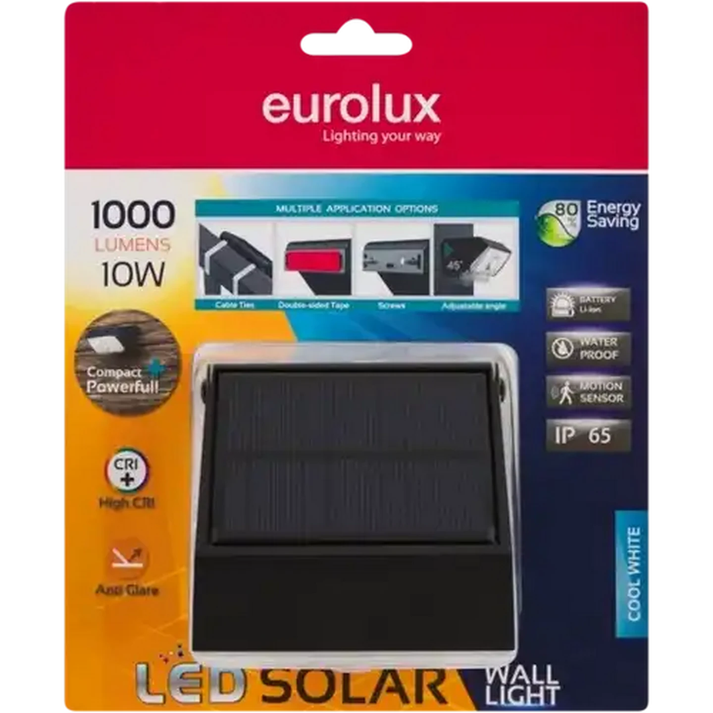 Image of Eurolux Cool White LED Solar Wall Light 10W