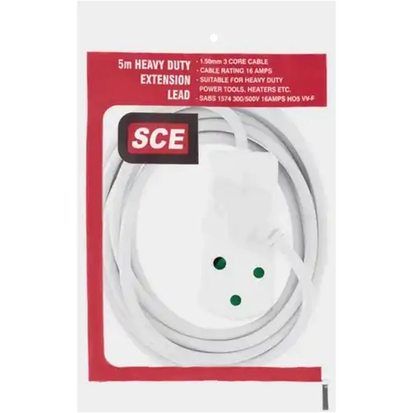 Image of SCE White Heavy Duty 2 Way Extension Cord 5m