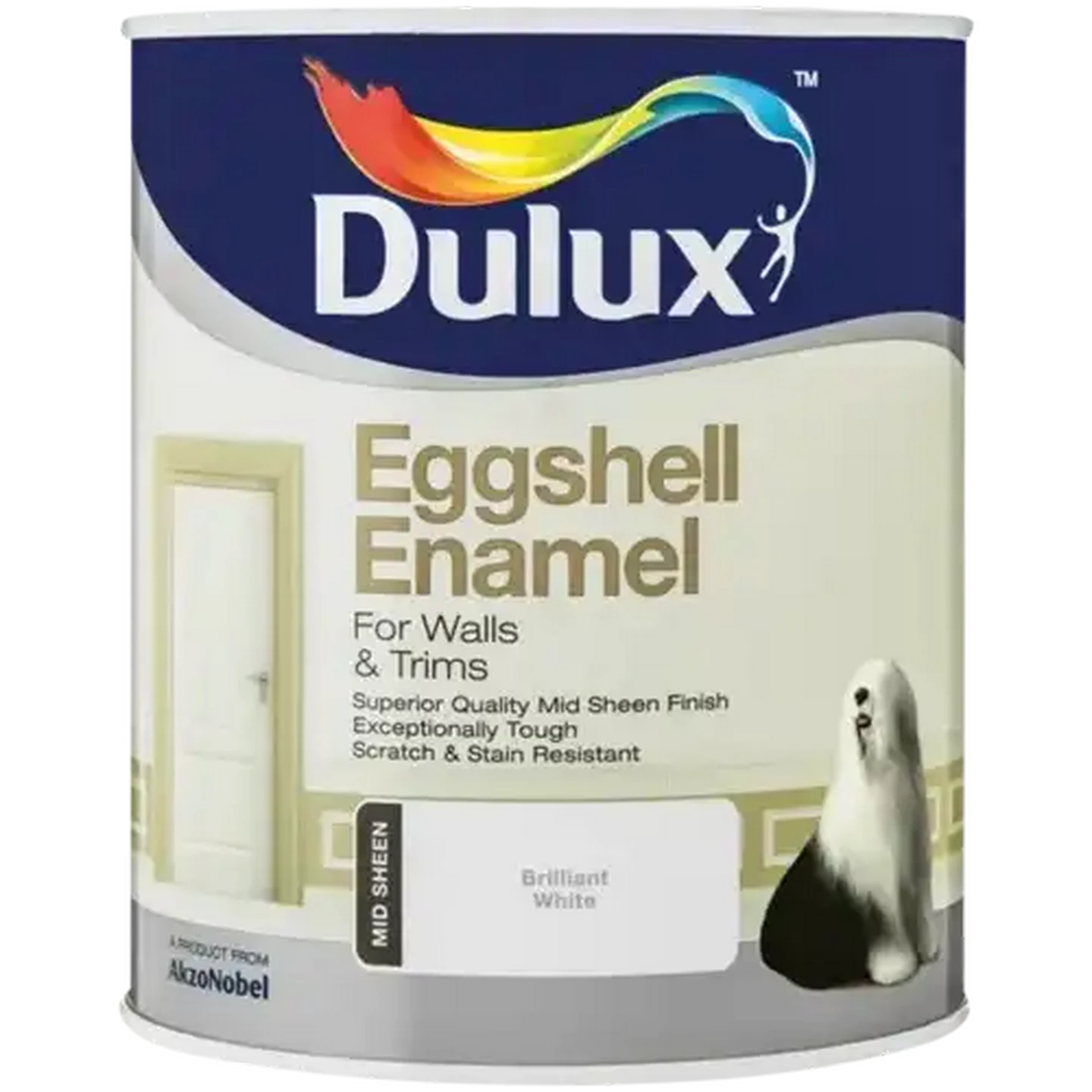 Image of Dulux Brilliant White Mid Sheen Eggshell Enamel 1L