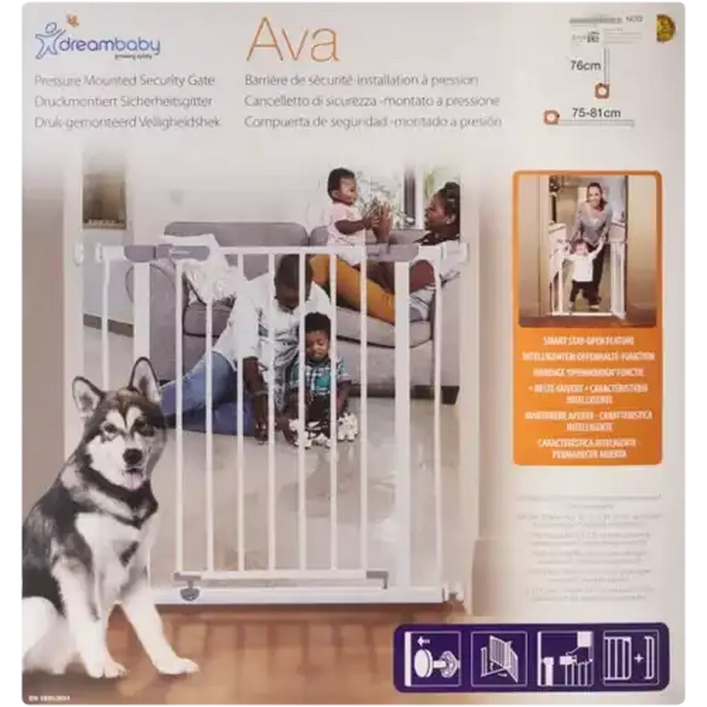 Image of Dreambaby Ava White Pressure Mounted Baby Security Gate 75-81cm