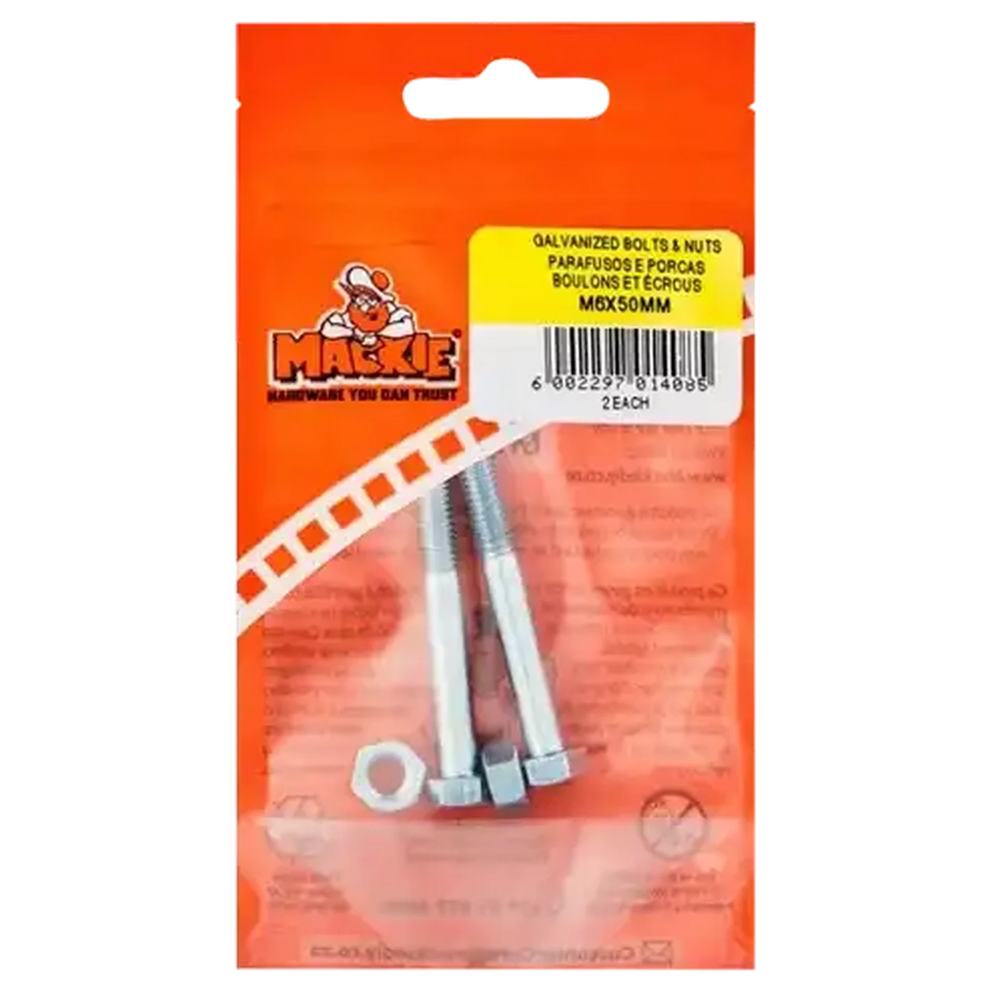 Image of Mackie Bolt & Nut M6 x 50mm 2 Piece