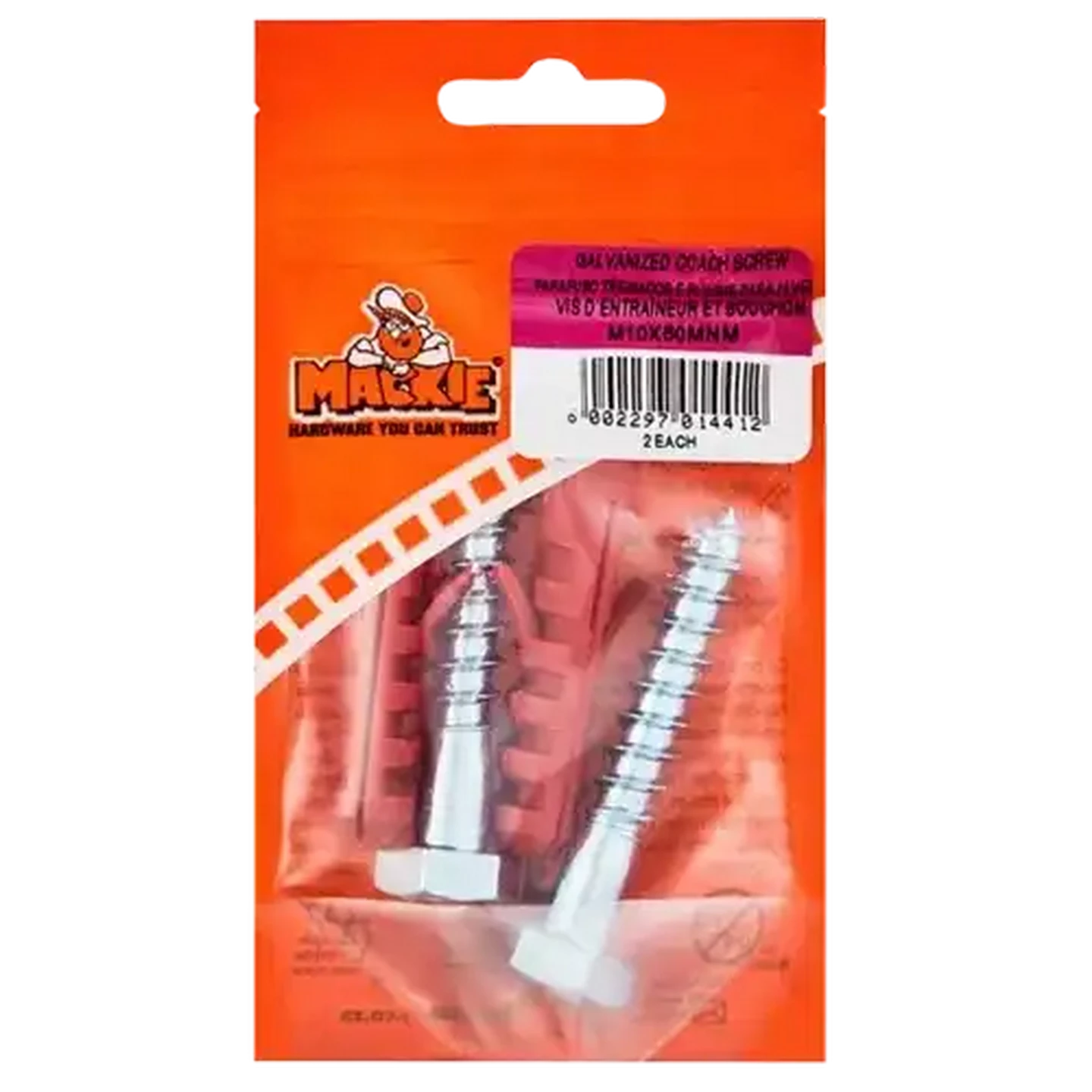 Image of Mackie Coach Screw & Plug M10 x 60mm 2 Piece