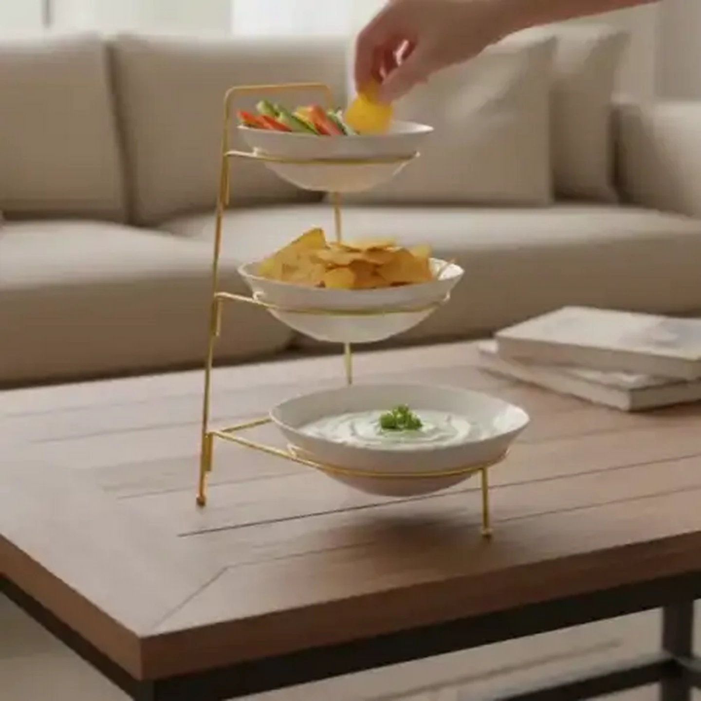 Image of Opal 3 Tier Chip & Dip Serving Bowls 3-Piece