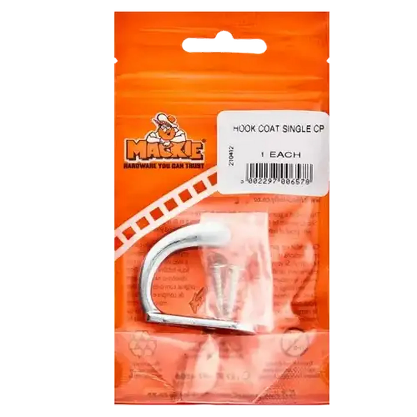 Image of Mackie Chrome Plated Coat Hook Single 40mm