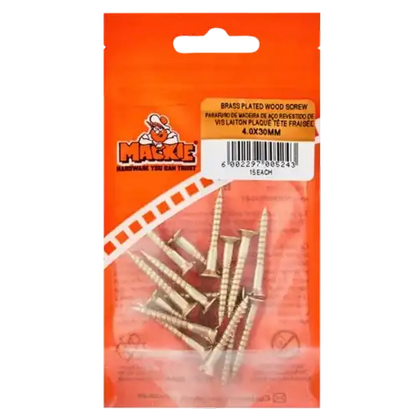Image of Mackie Brass Wood Screw 4.0x36mm 15-Pack