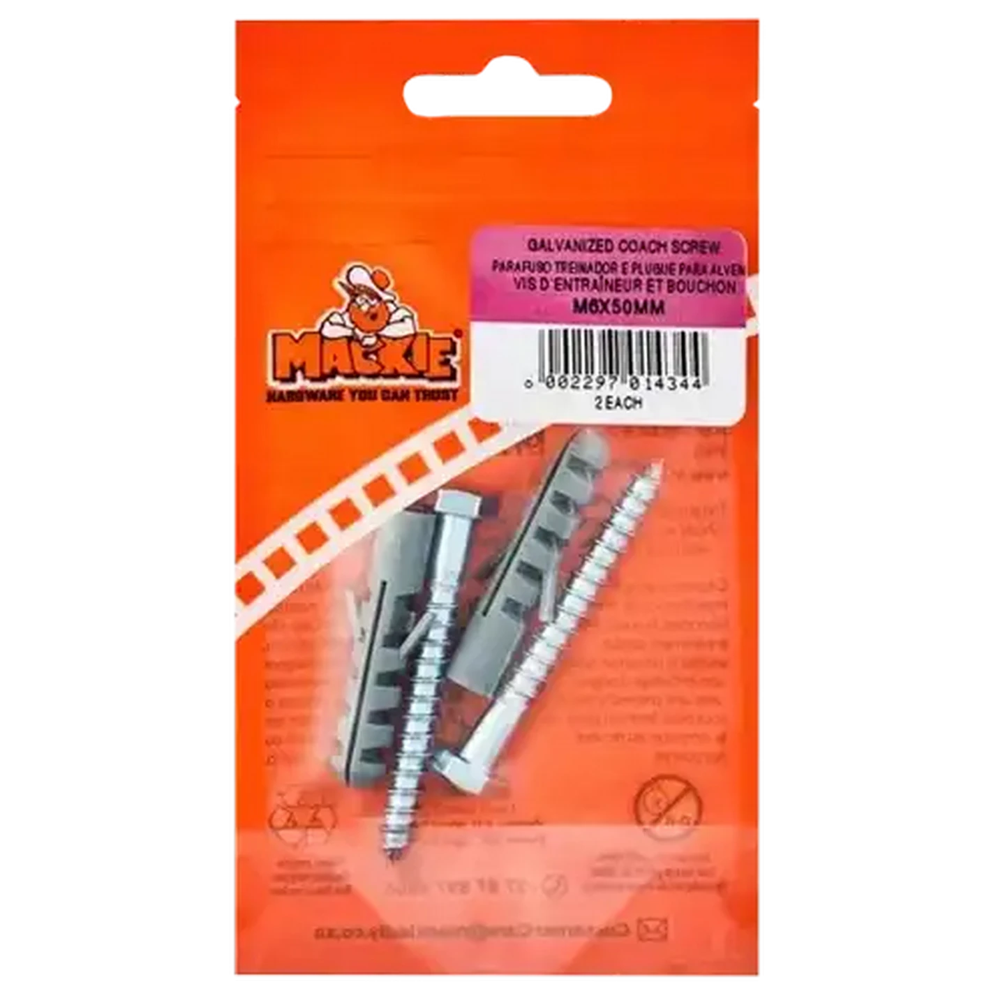 Image of Mackie Coach Screw & Plug M6 x 50mm 2 Piece