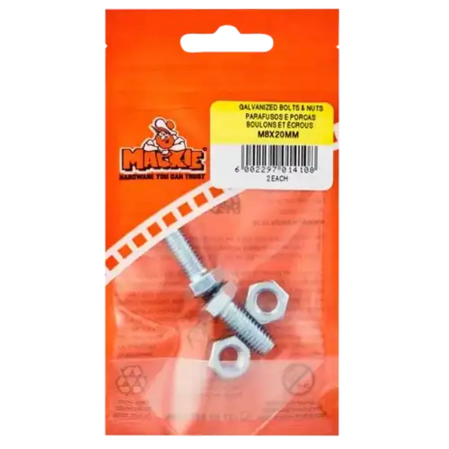 Image of Mackie Bolt & Nut M8 x 20mm 2 Piece