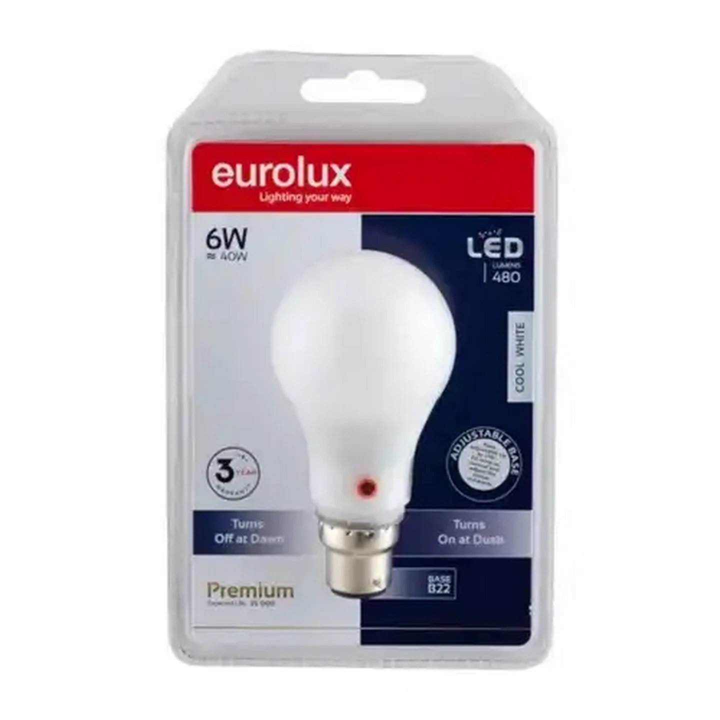 Image of Eurolux G651BC Cool White A60/B22 LED Day/Night Sensor Globe 6W