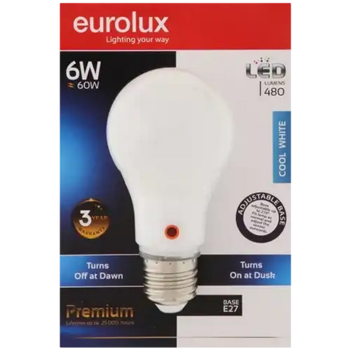 Image of Eurolux G651BC Cool White A60/B22 LED Day/Night Sensor Globe 6W