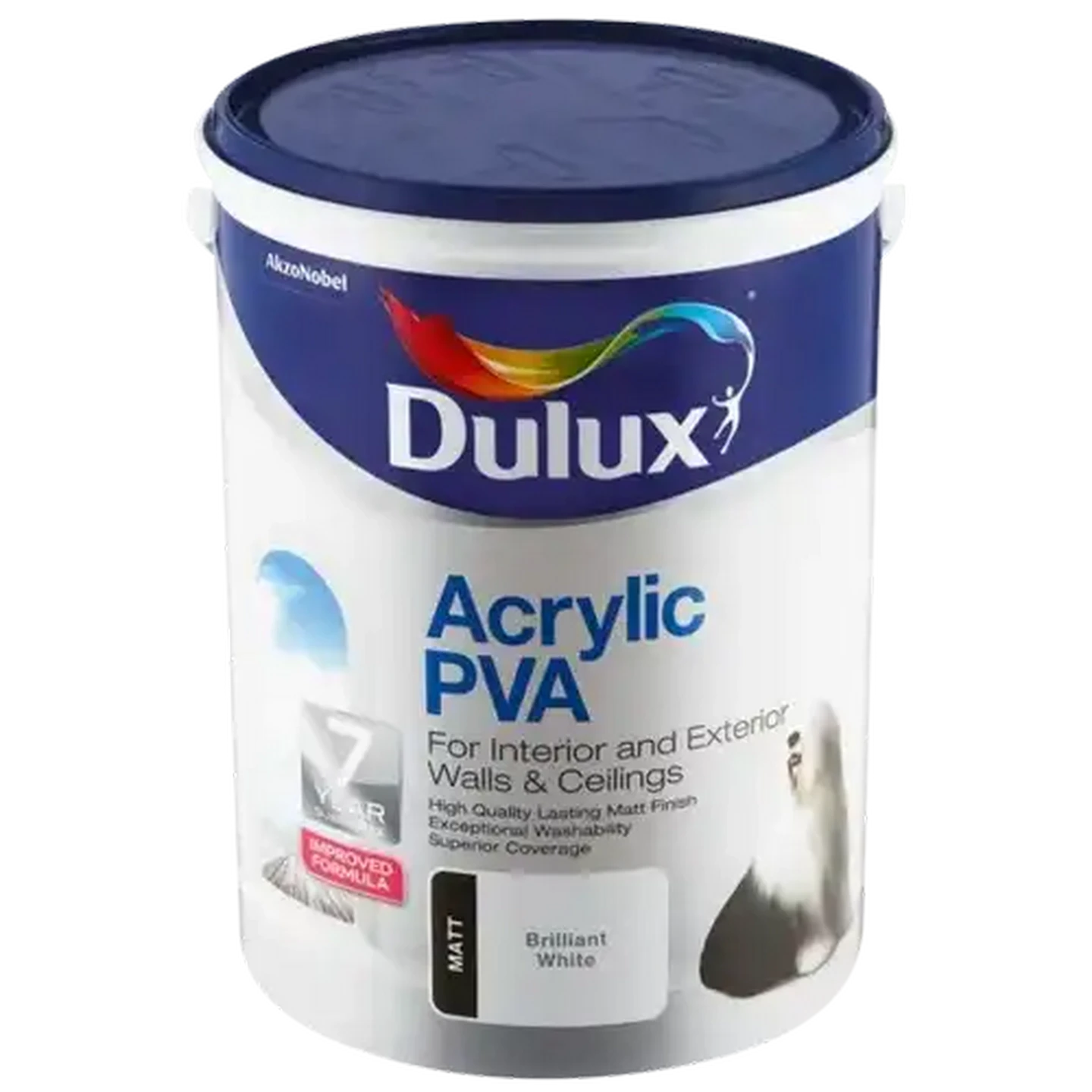 Image of Dulux Brilliant White Matt Acrylic PVA Paint 5L