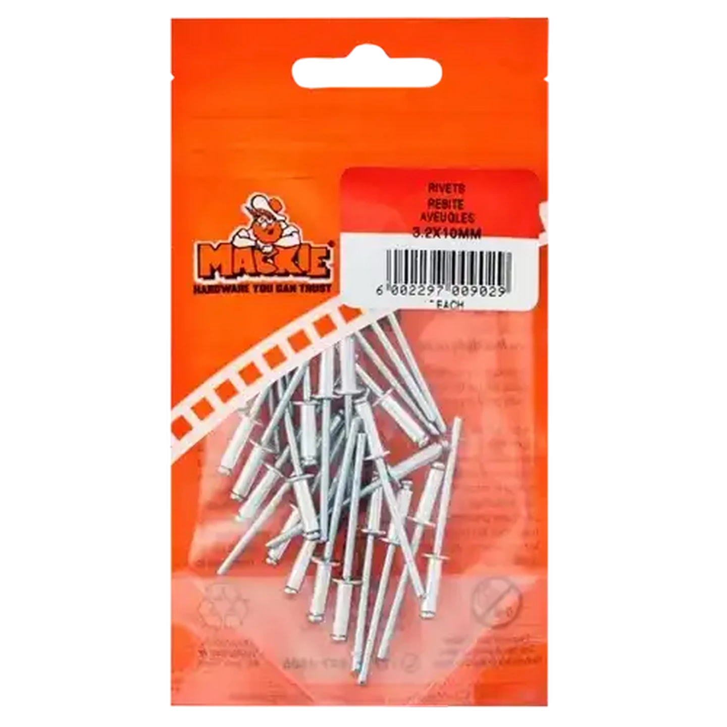 Image of Mackie Pop Rivet 3.2 x 10mm 25 Piece