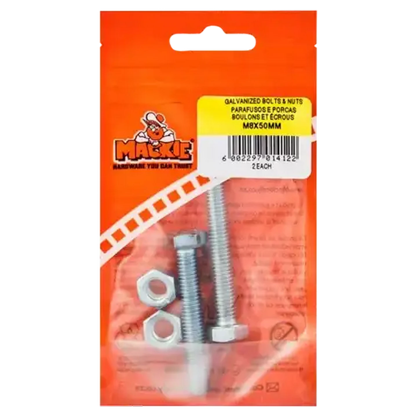 Image of Mackie Bolt & Nut M8 x 50mm 2 Piece