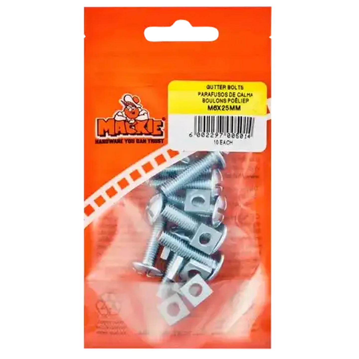 Image of Mackie Gutter Bolt & Nut M6 x 25mm 10-Pack