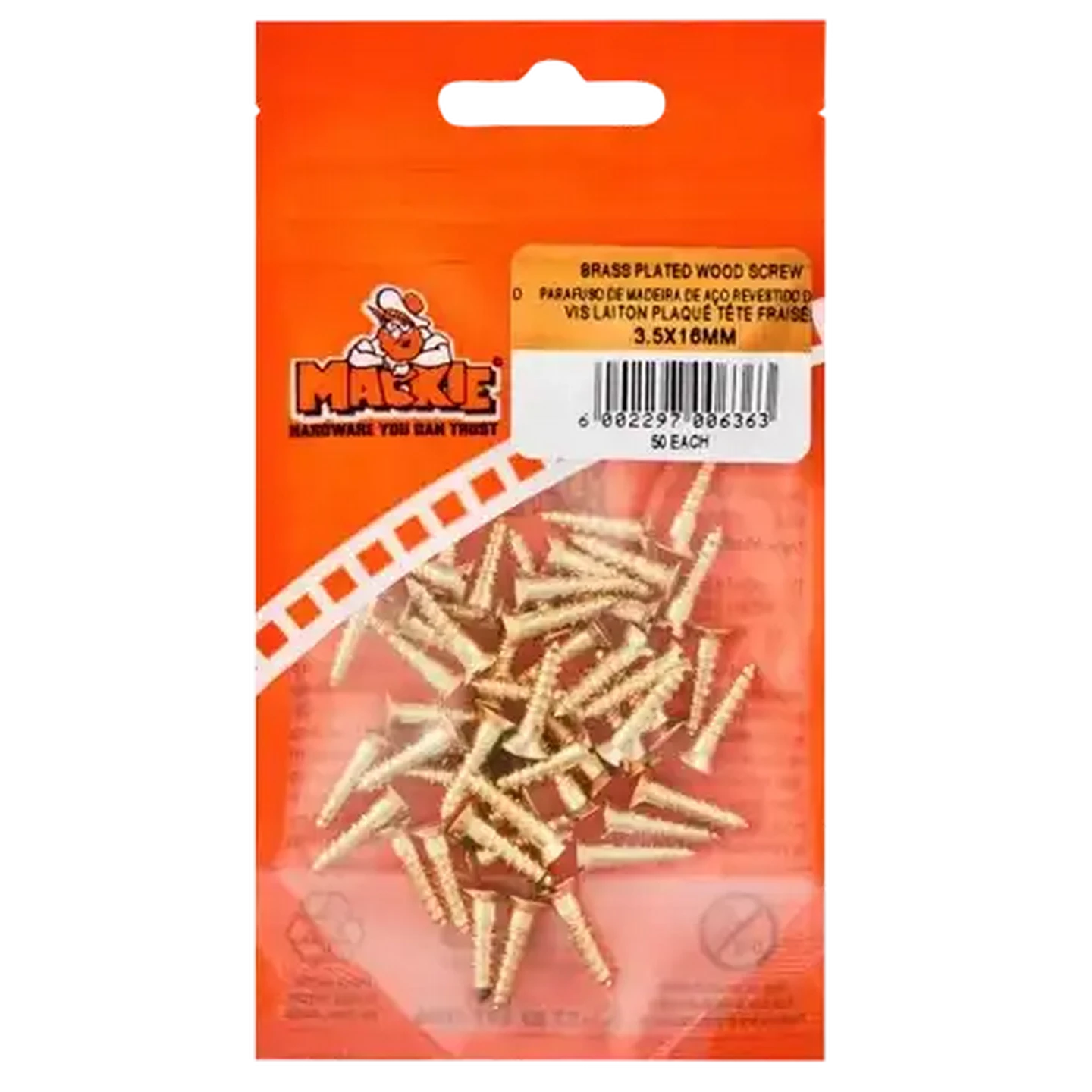 Image of Mackie Wood Screw Brass 3.5 x 16mm 50 Piece