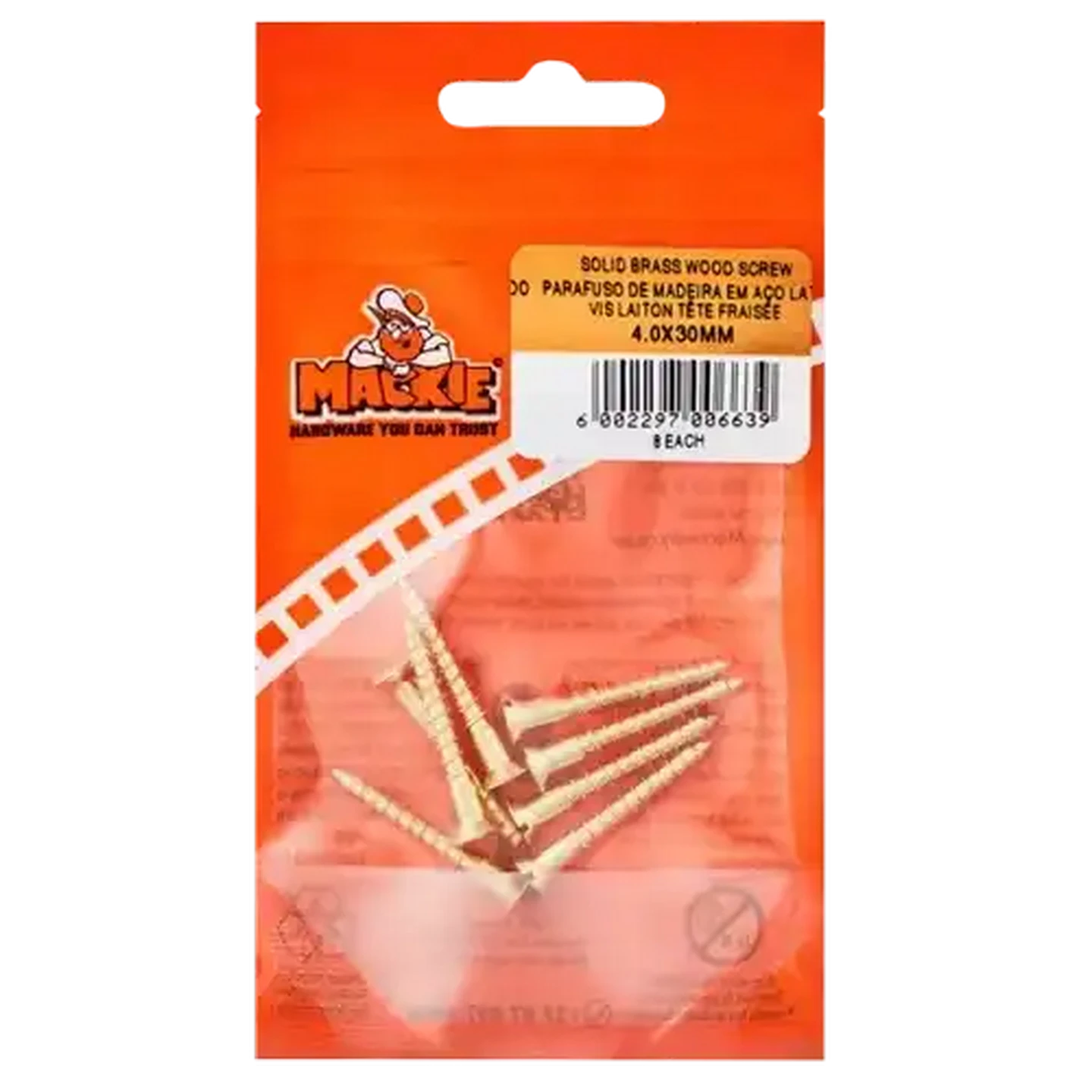 Image of Mackie Brass Wood Screw 4.0 x 30mm 8 Piece