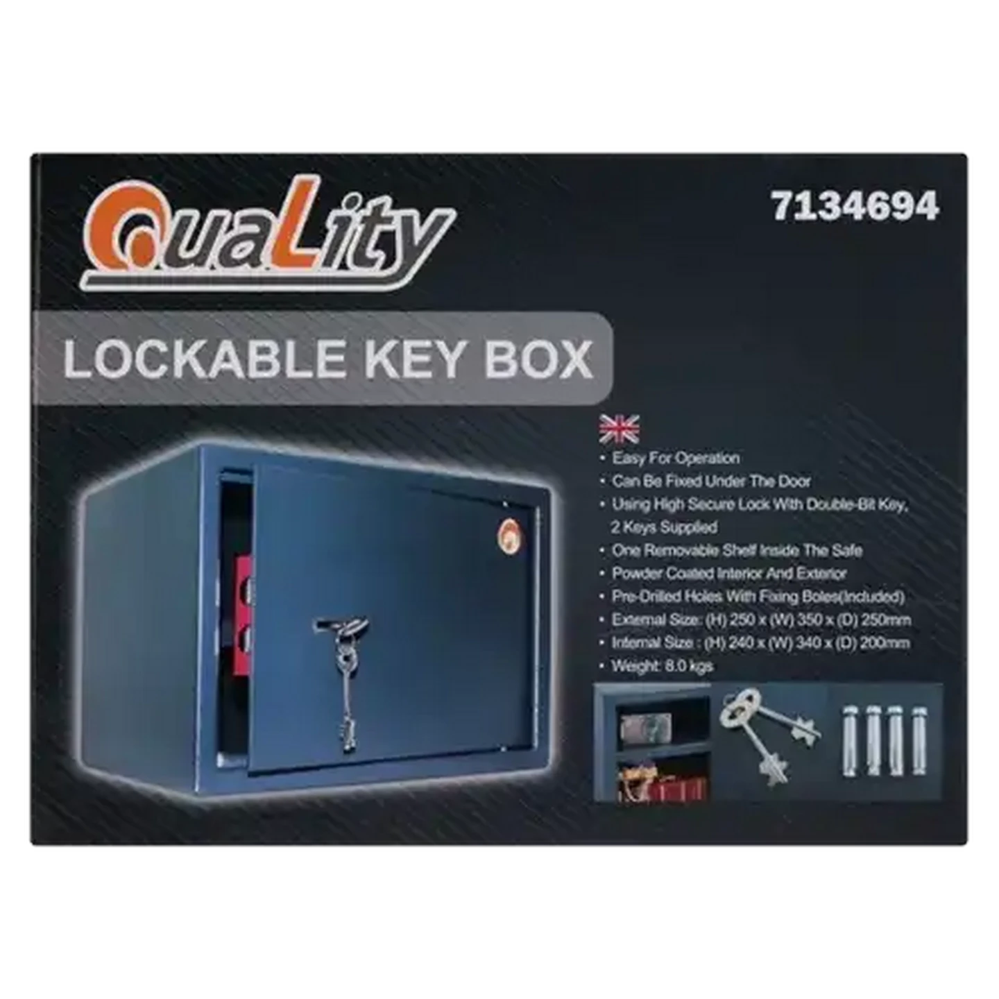 Image of Quality Black Lockable Key Box 250 x 350 x 250mm